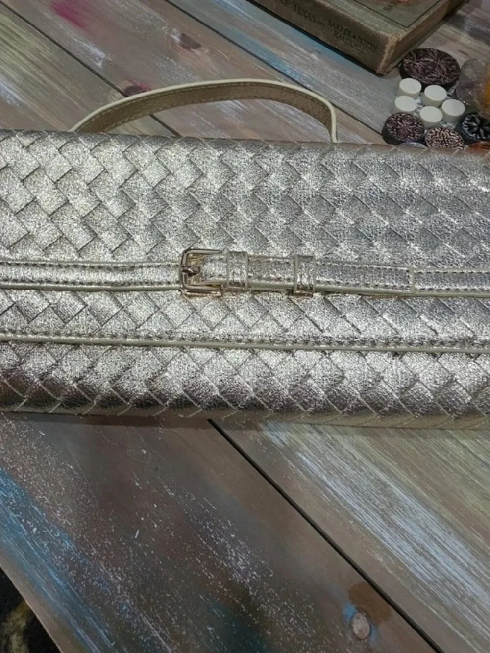 Urban Expressions Emerson Crossbody Clutch Gold Woven Purse